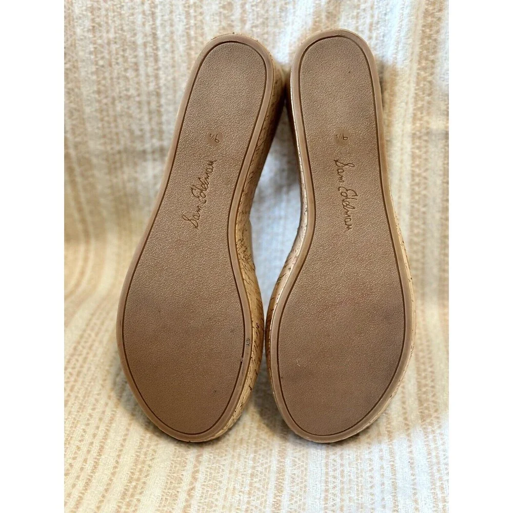 Sam Edelman Women Size 9.5 Nude Raynere Patent Cork Wedge Slip On Sandals